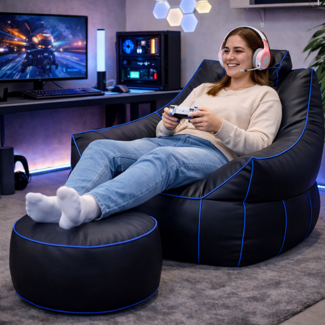 Puf gaming em pele sintética - 100x110 cm + Repousapé
