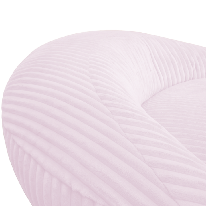 Gros plan sur le dossier arrondi du pouf XXL, tissu en velours côtelé.