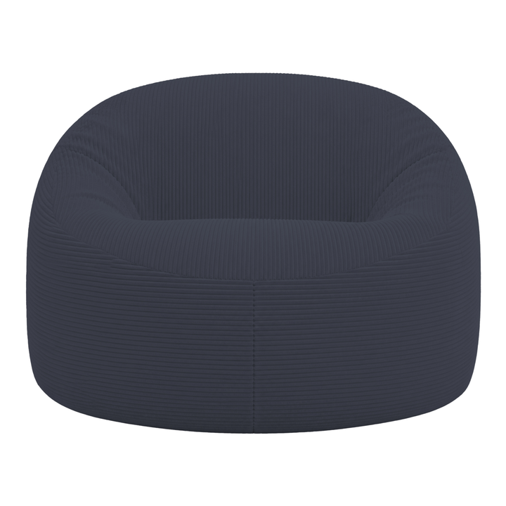 Pouf déhoussable en velours côtelé épais bleu foncé, capitonnage côtelé, assise ronde