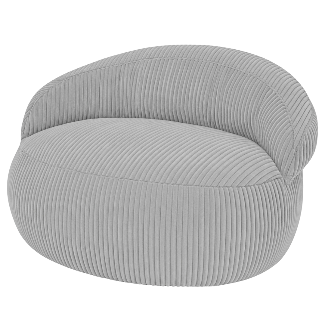 Pouf XXL déhoussable en velours côtelé gris clair, forme ovale, vue de trois-quarts