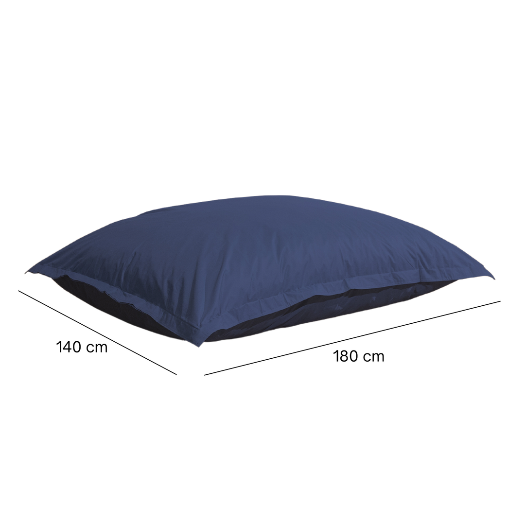 Pouf extérieur 140x180 cm avec dimensions, présenté à plat.