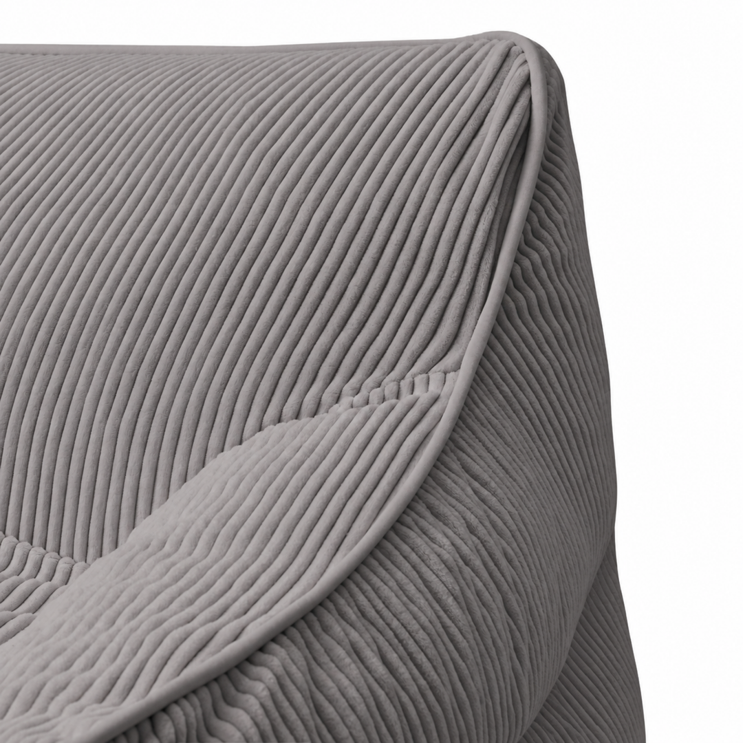 Fauteuil pouf enfant en velours côtelé gris foncé, détail des rayures texturées