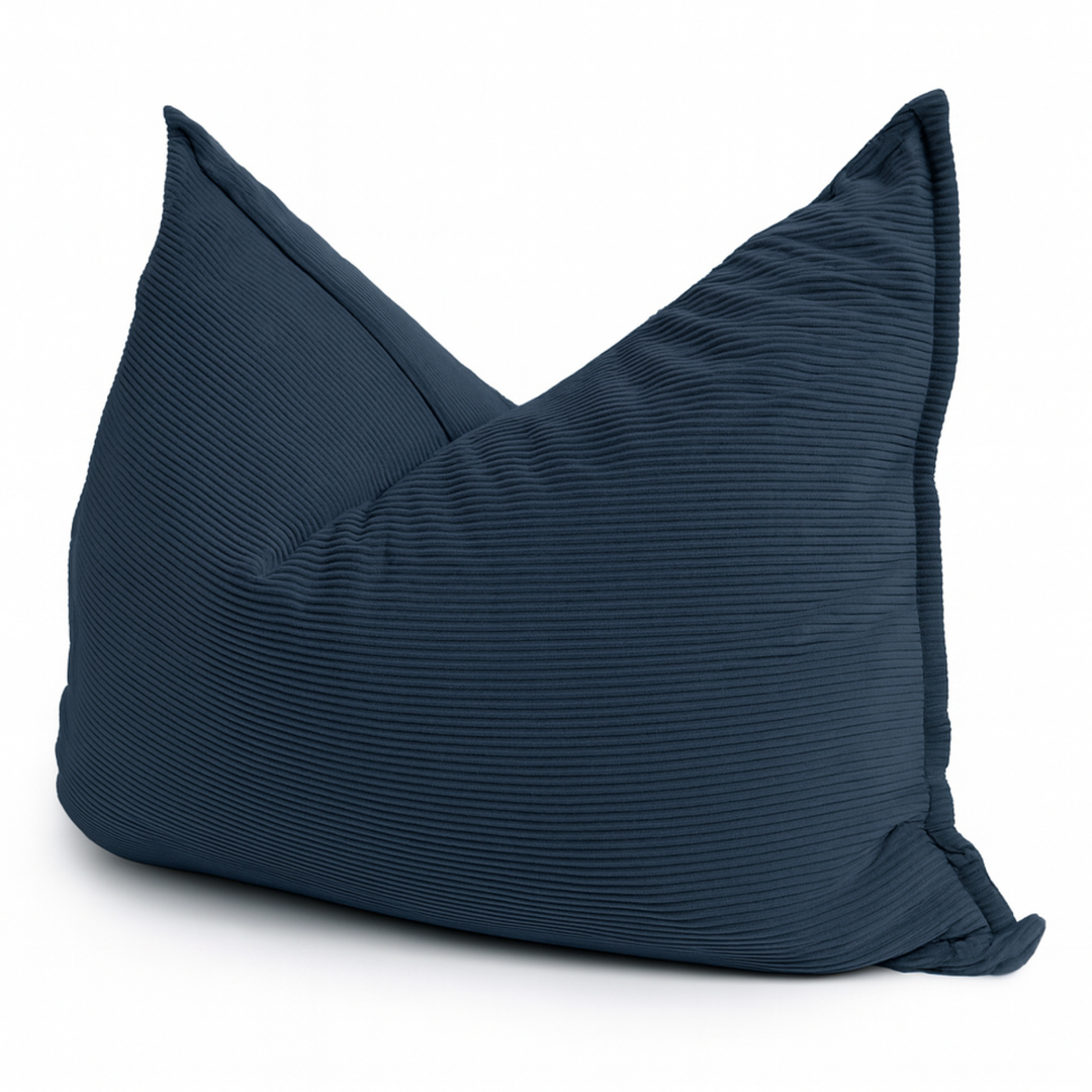 Pouf velours côtelé déhoussable bleu nuit, grand coussin d’assise