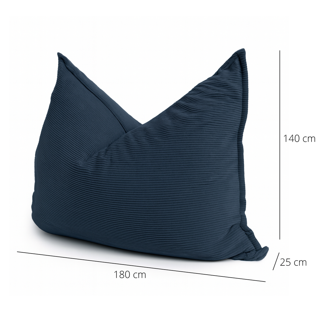 Pouf velours côtelé déhoussable bleu nuit, 180 x 140 cm, largeur 25 cm