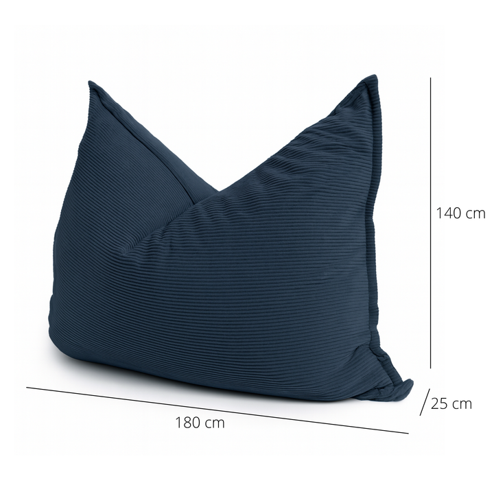 Pouf velours côtelé déhoussable bleu nuit, 180 x 140 cm, largeur 25 cm