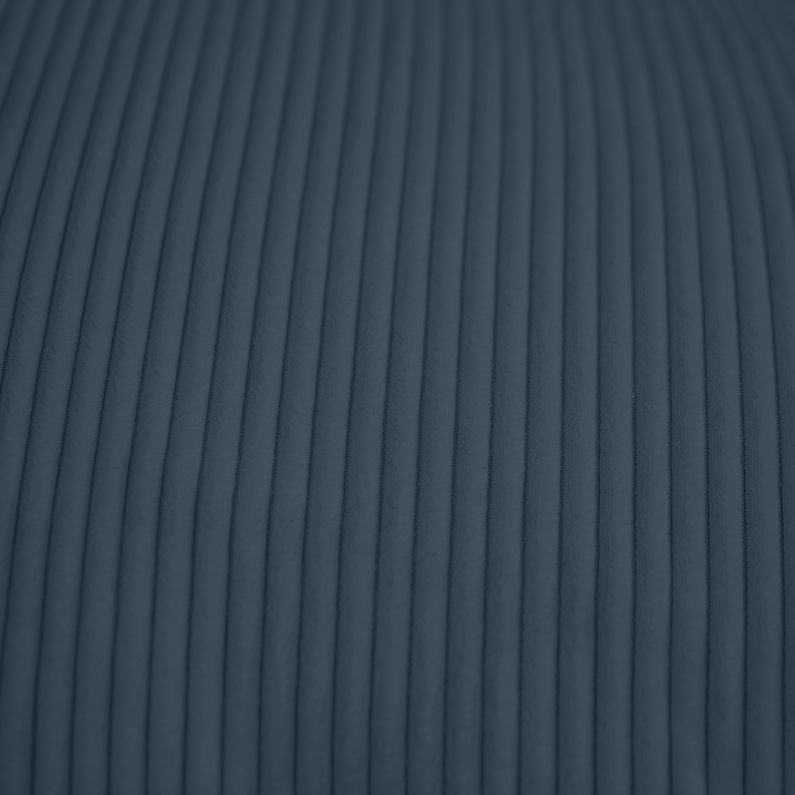 Tissu velours côtelé bleu nuit, gros plan sur les reliefs de la housse.