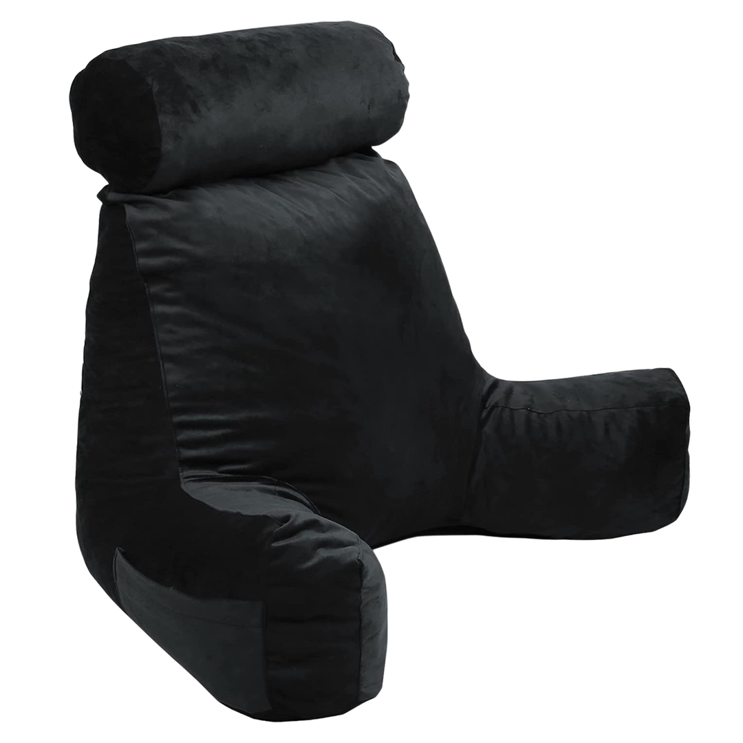 Coussin de lecture en velours noir, vue de profil