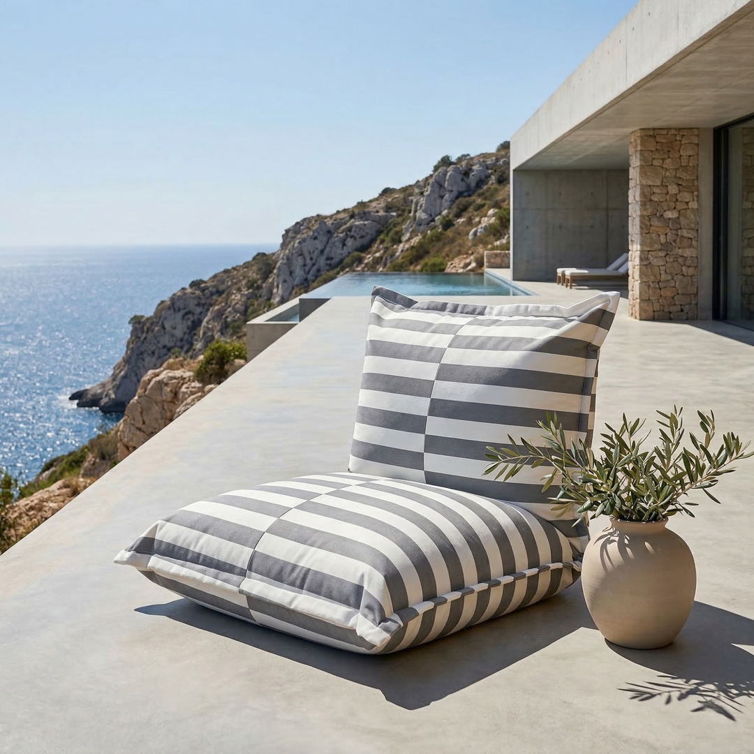 Puf de exterior às riscas - 85x85x75 cm
