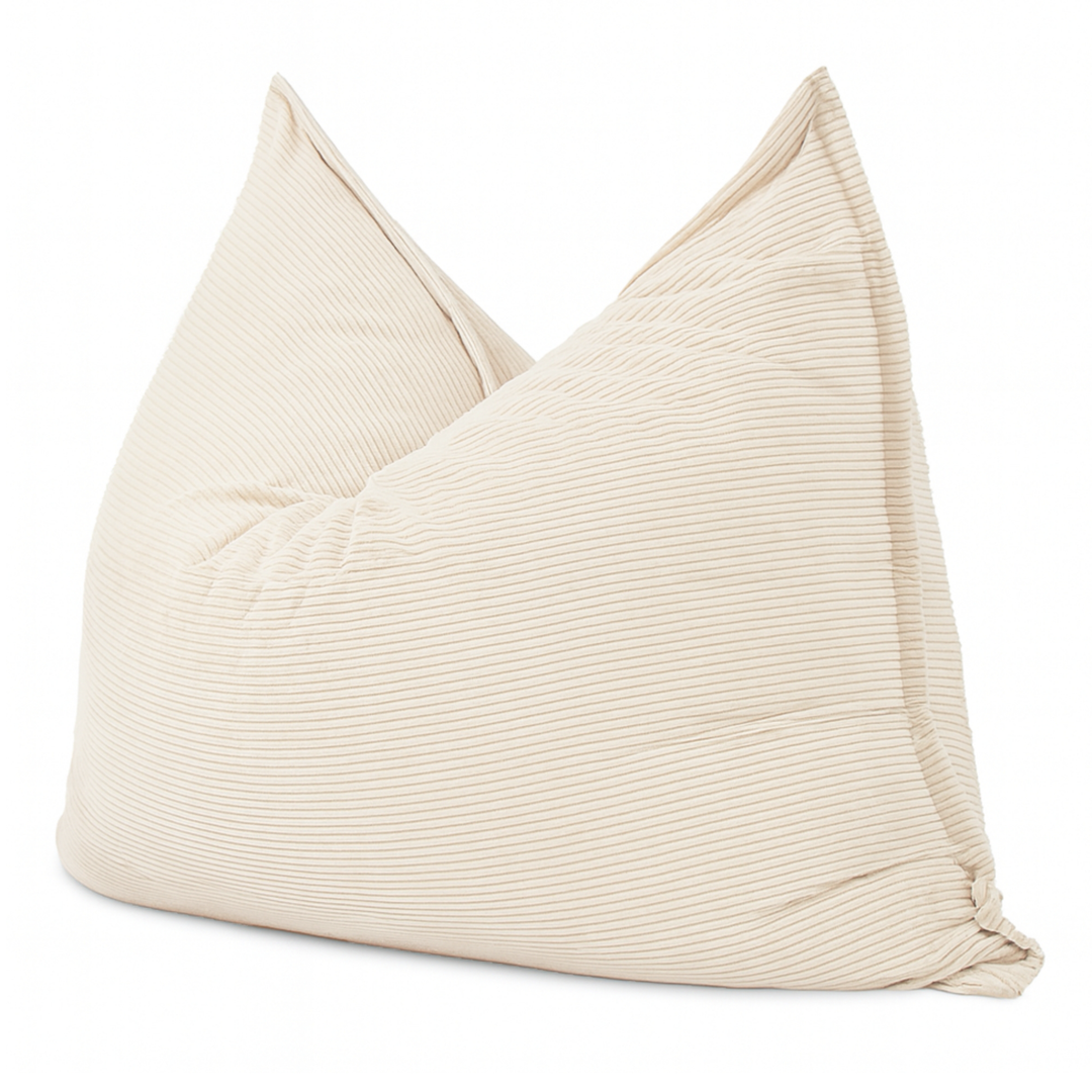 Pouf 140x180 en velours côtelé, blanc cassé, sur fond blanc