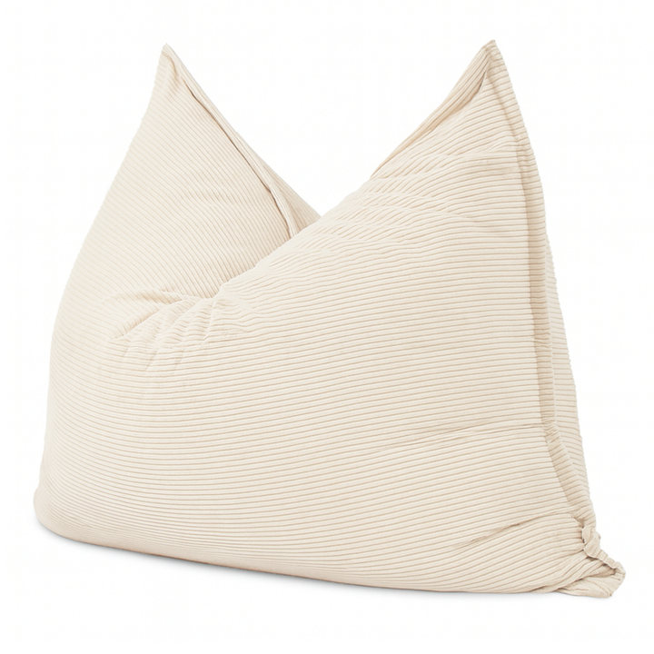 Pouf 140x180 en velours côtelé, blanc cassé, sur fond blanc