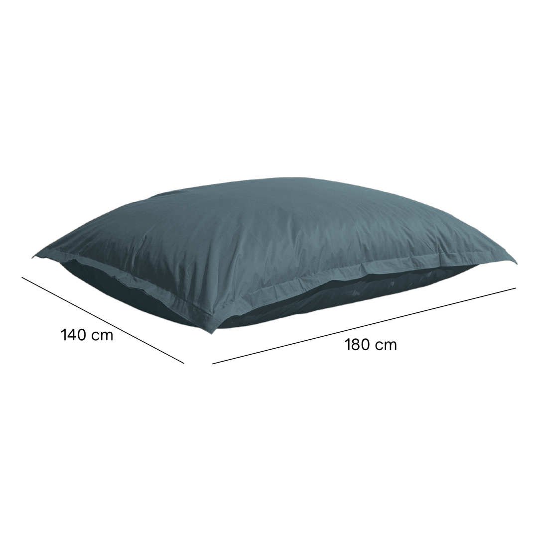 Pouf extérieur 140x180 cm avec dimensions, présenté à plat.