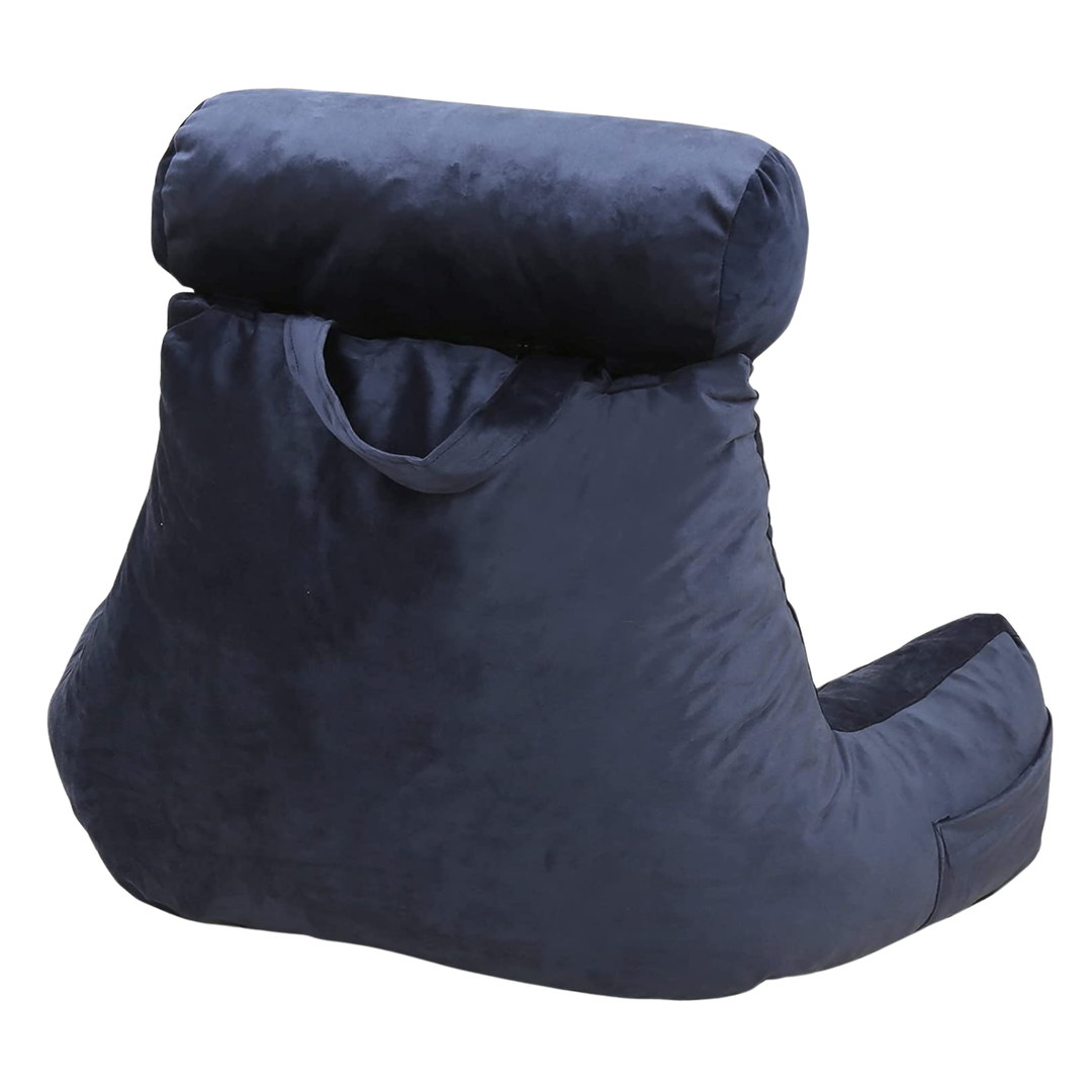 Coussin de lecture en velours bleu nuit, vue de dos