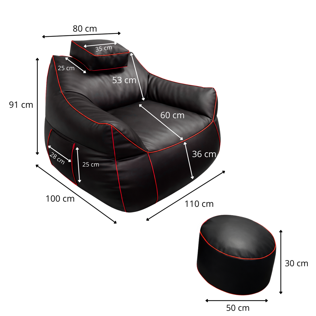 Puf gaming em pele sintética - 100x110 cm + Repousapé