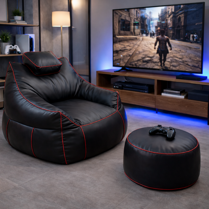 Puf gaming em pele sintética - 100x110 cm + Repousapé