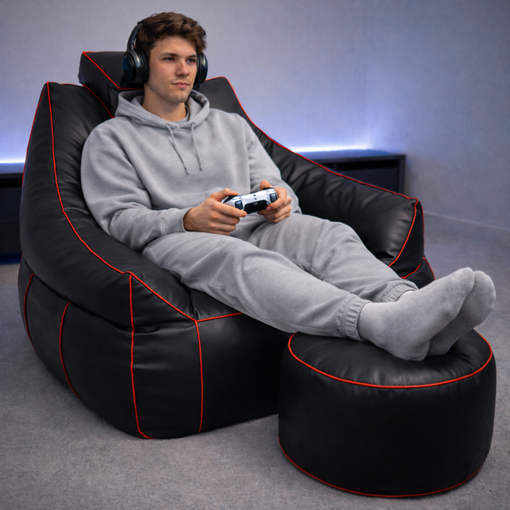 Puf gaming em pele sintética - 100x110 cm + Repousapé