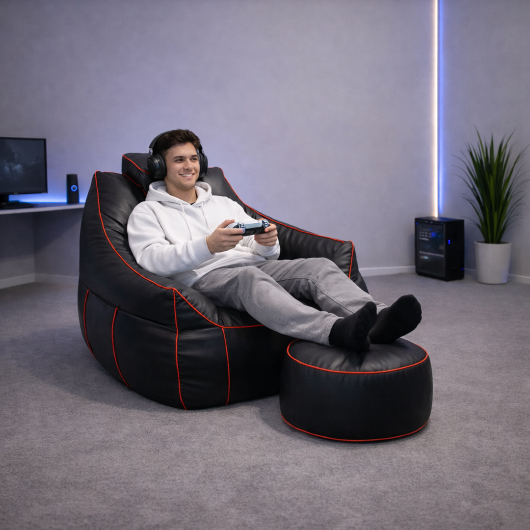 Puf gaming em pele sintética - 100x110 cm + Repousapé