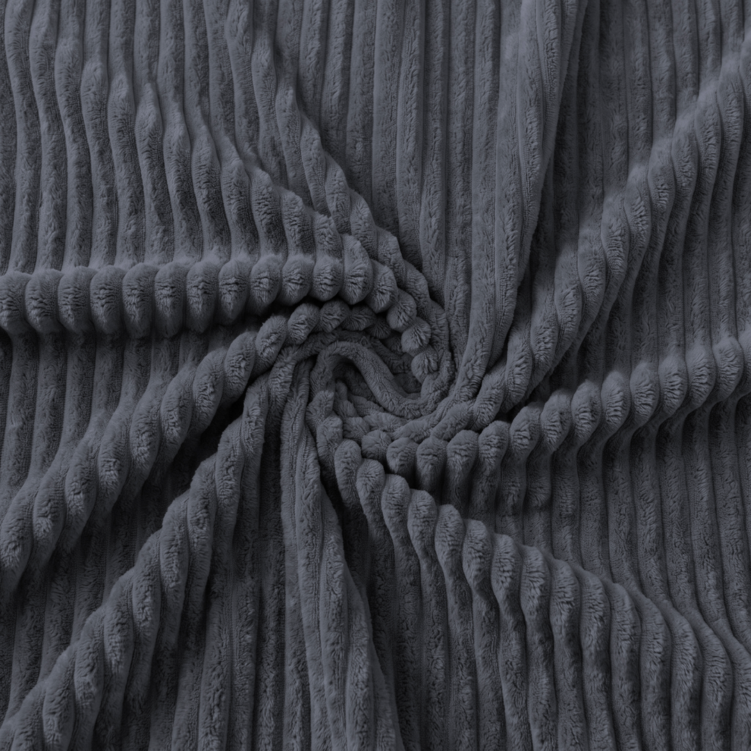 Détail de la housse en velours côtelé gris foncé, texture et relief du tissu