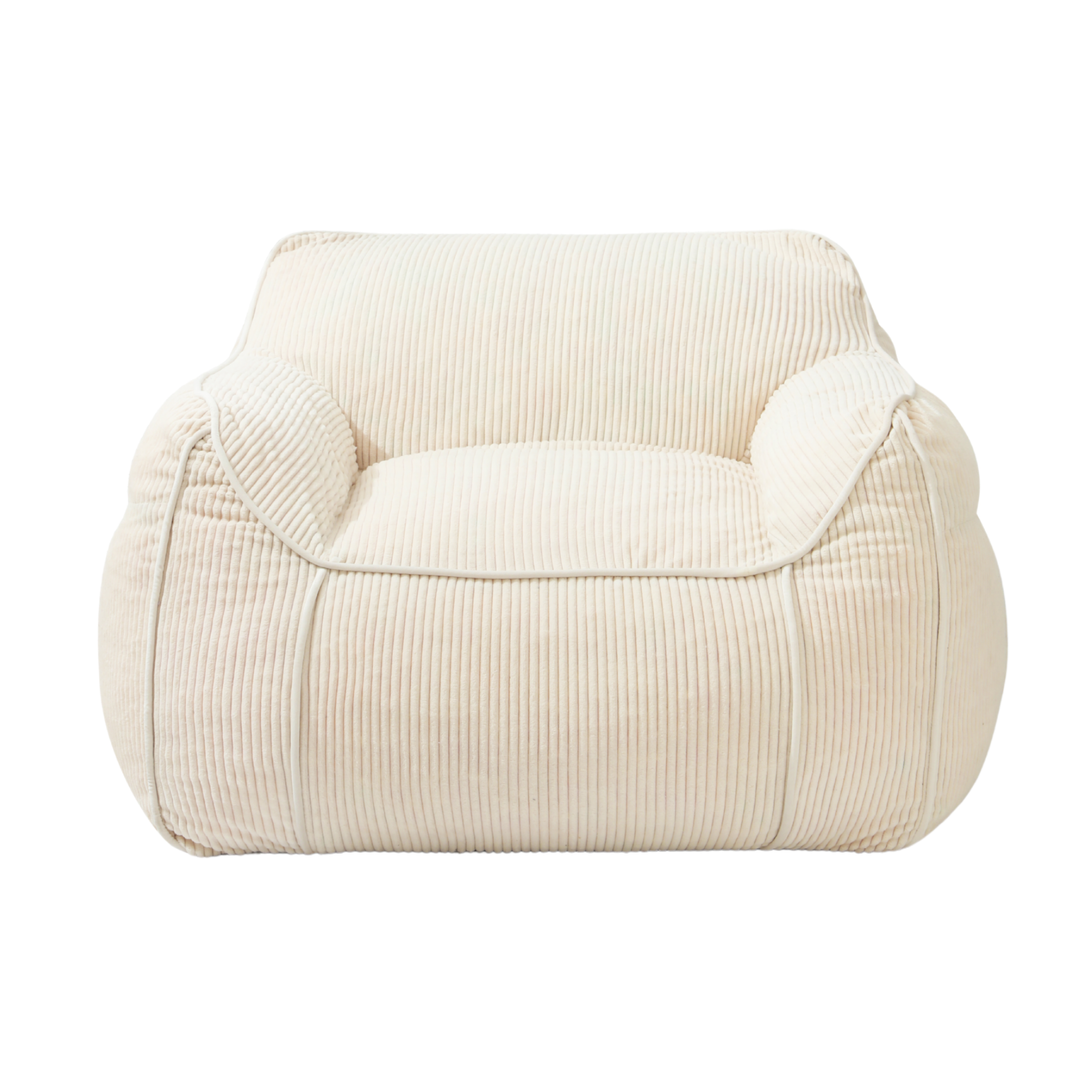 Pouf fauteuil enfant en velours côtelé blanc cassé, vue de face