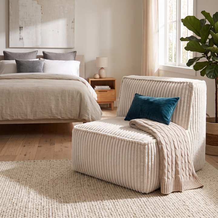 Módulo central com capa removível - Para sofá modular - Veludo canelado - 90x82 cm