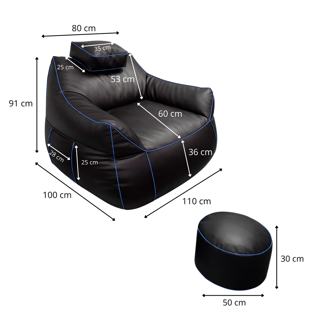 Puf gaming em pele sintética - 100x110 cm + Repousapé