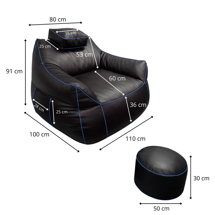 Puf gaming em pele sintética - 100x110 cm + Repousapé