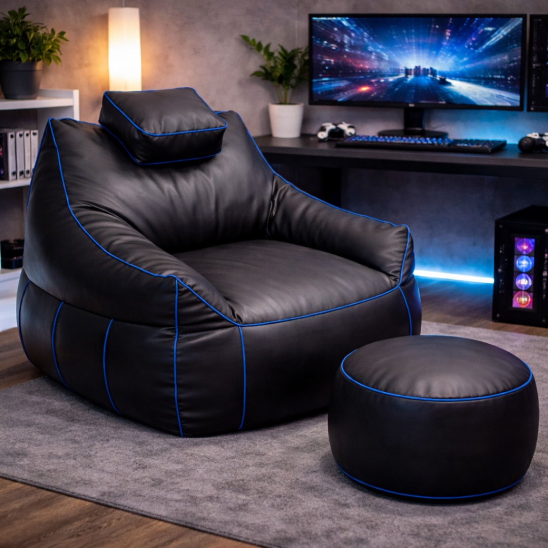 Puf gaming em pele sintética - 100x110 cm + Repousapé