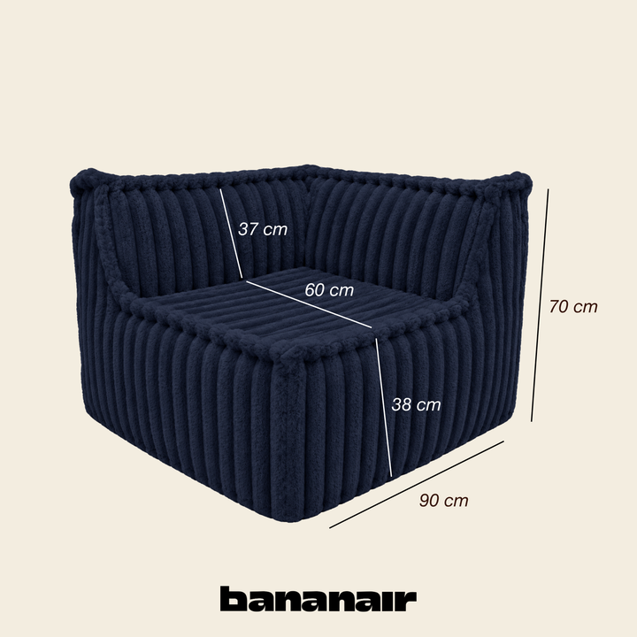 Module d’angle gauche déhoussable en fourrure côtelée bleu nuit, 90x90 cm