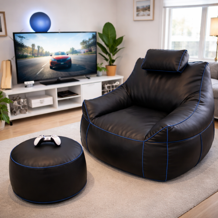 Puf gaming em pele sintética - 100x110 cm + Repousapé