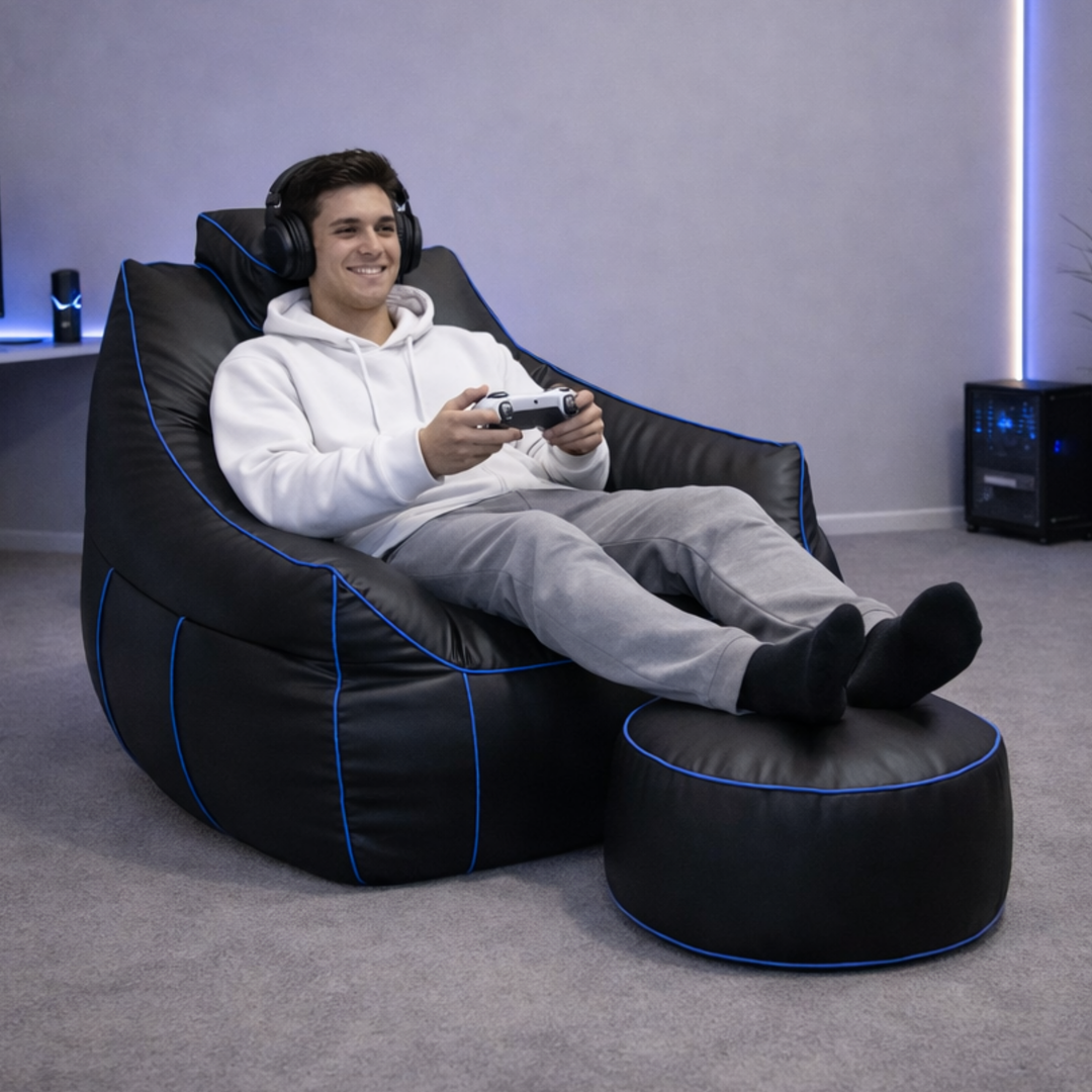 Puf gaming em pele sintética - 100x110 cm + Repousapé