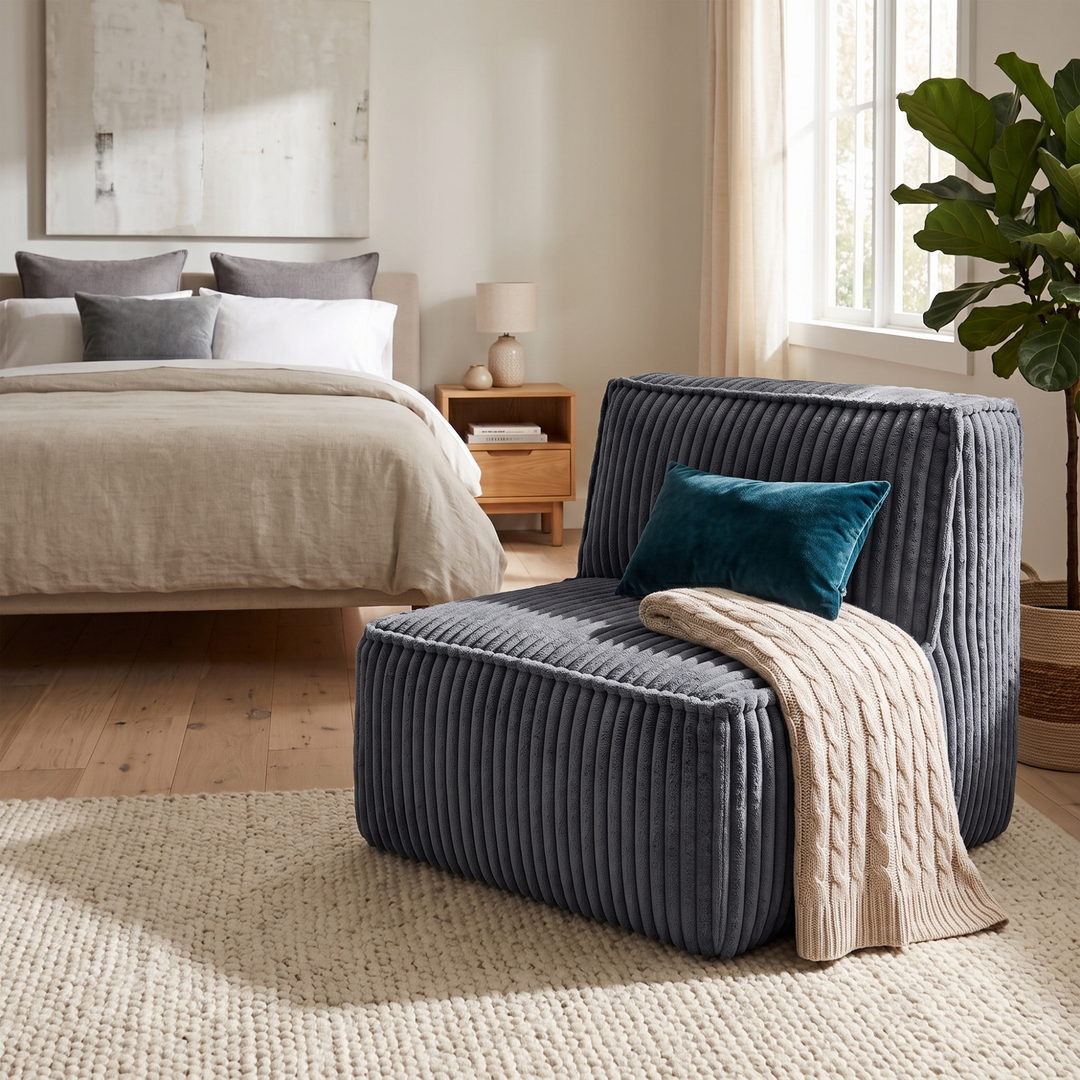 Módulo central com capa removível - Para sofá modular - Veludo canelado - 90x82 cm