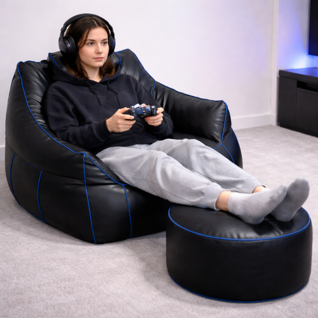 Puf gaming em pele sintética - 100x110 cm + Repousapé