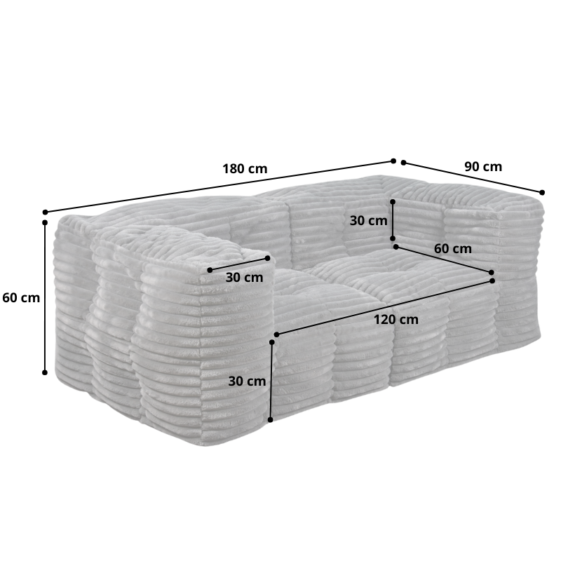 Sofá Modular em Pele Sintética Canelada - 90x180 cm