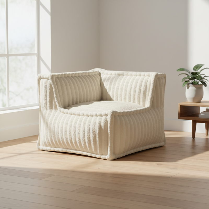 Módulo de Canto Direito para Sofá Modular - Pelo Canelado - 90x90 cm