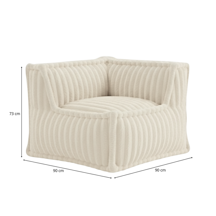 Módulo de Canto Direito para Sofá Modular - Pelo Canelado - 90x90 cm