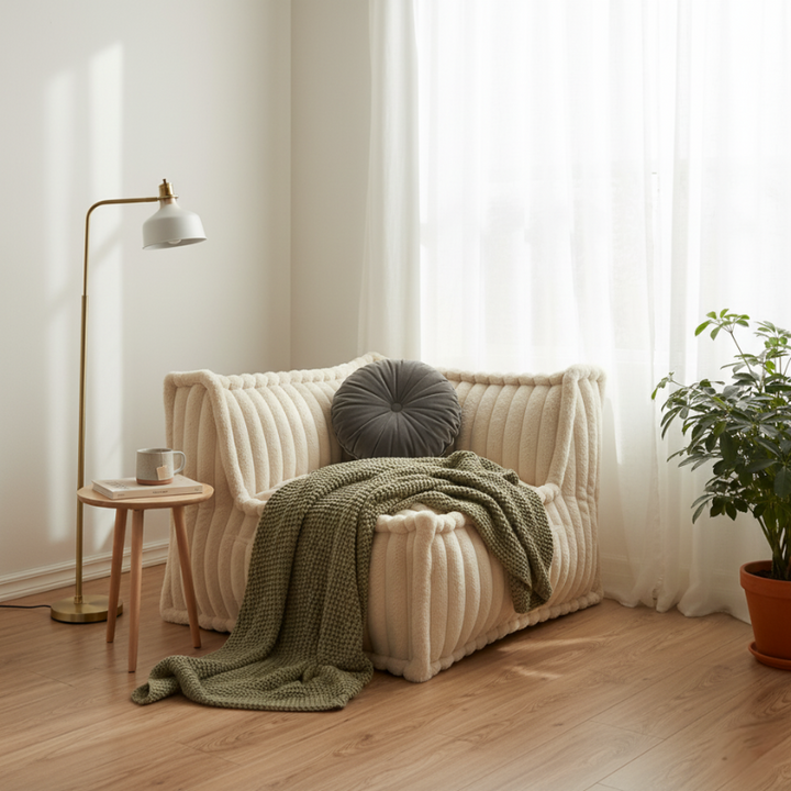 Módulo de Canto Direito para Sofá Modular - Pelo Canelado - 90x90 cm
