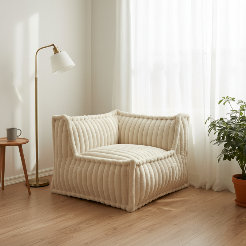 Módulo de Canto Direito para Sofá Modular - Pelo Canelado - 90x90 cm