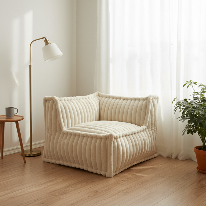 Módulo de Canto Direito para Sofá Modular - Pelo Canelado - 90x90 cm
