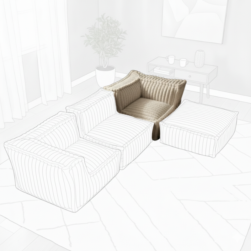 Módulo de Canto Direito para Sofá Modular - Pelo Canelado - 90x90 cm