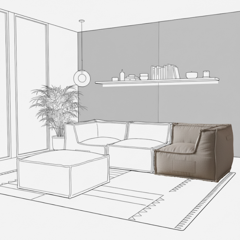 Módulo de Canto Reversível para Sofá Modular - Efeito Linho - 90x90 cm