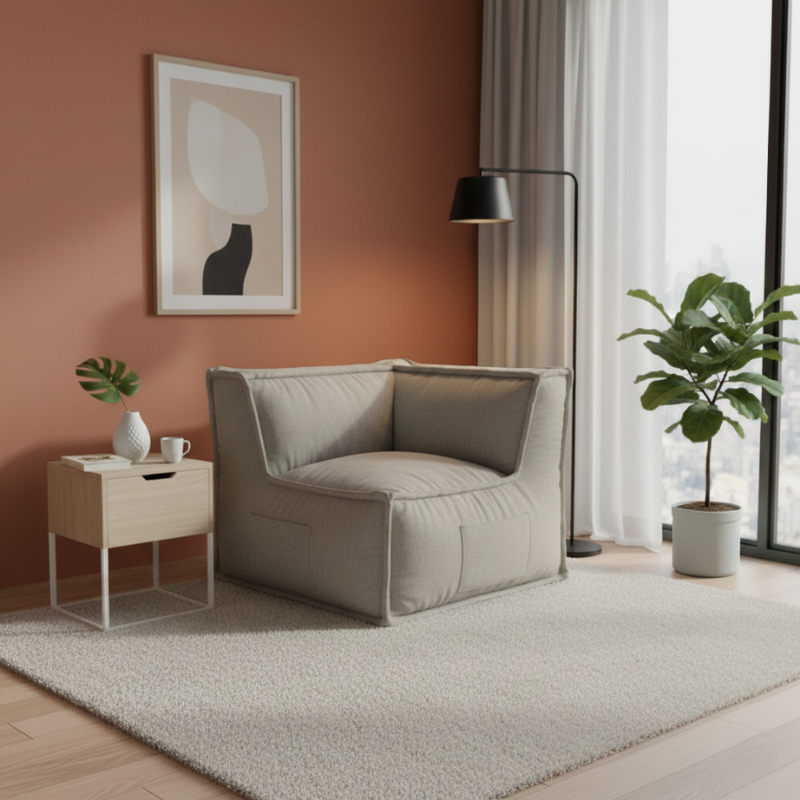 Módulo de Canto Reversível para Sofá Modular - Efeito Linho - 90x90 cm