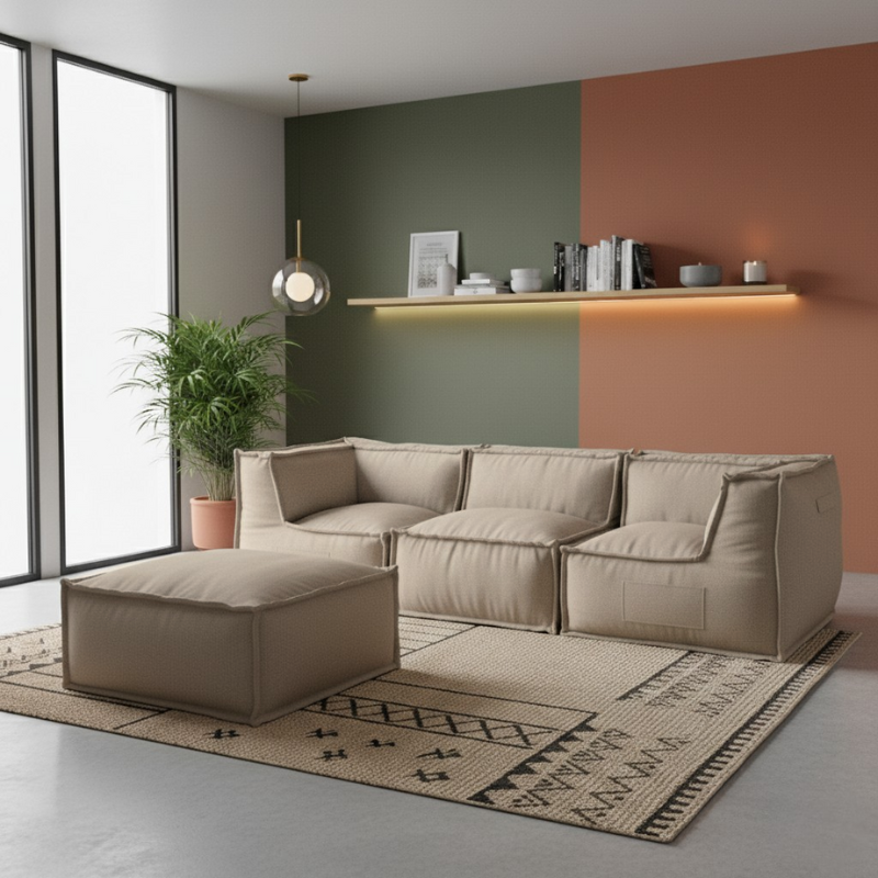 Puf Méridiana para Sofá Modular - Efeito Linho - 80x60x38 cm