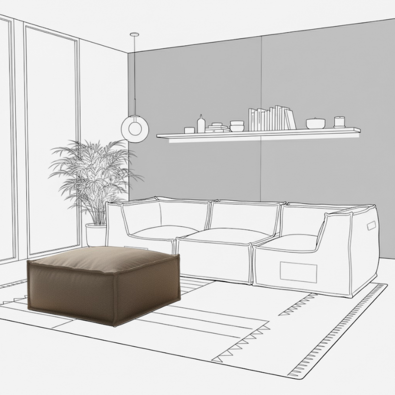 Puf Méridiana para Sofá Modular - Efeito Linho - 80x60x38 cm