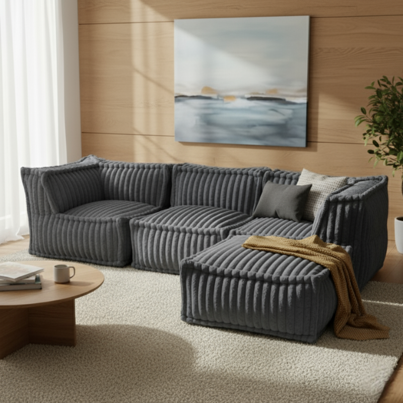 Puf Méridiana para Sofá Modular - Pelo Canelado - 80x60x38 cm